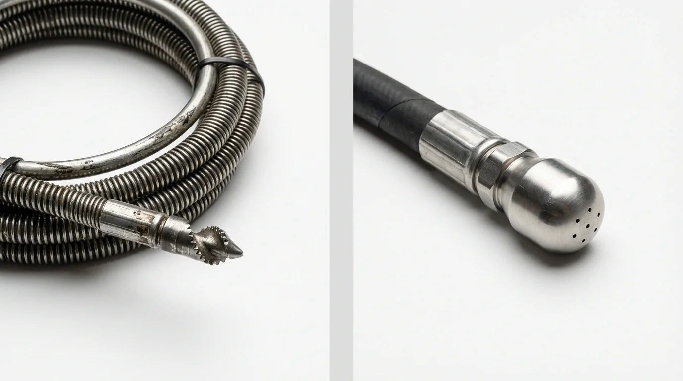 Drain snake cable and hydro jetting nozzle used for drain cleaning in Revere, MA