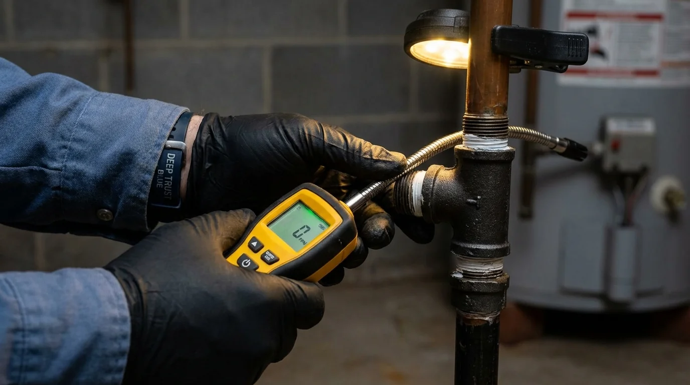 Gas leak detection with electronic sniffer by Johns Plumbing LLC in Revere