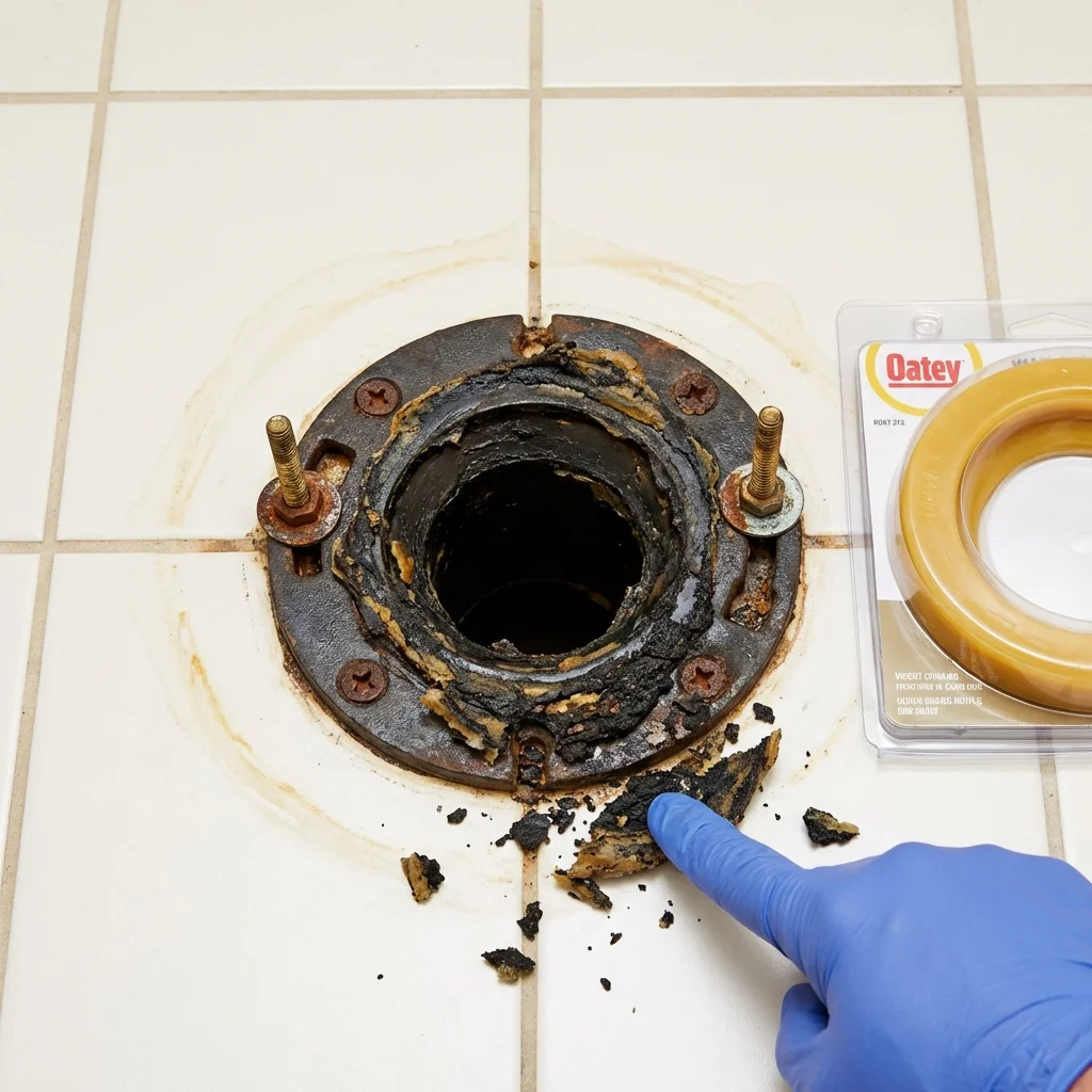 Failed wax ring showing water seepage at the base of a toilet in a Revere, MA home