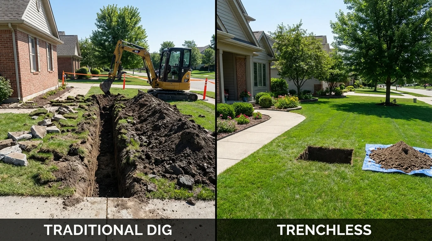 Trenchless sewer repair with minimal yard damage versus traditional excavation in Revere, MA